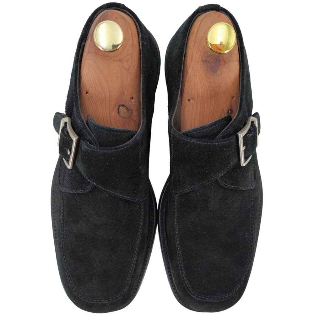 Vintage Bally Italy Monk Strap Loafers Mens 8.5D Black Suede Buckle Dress Shoes - Picture 2 of 13